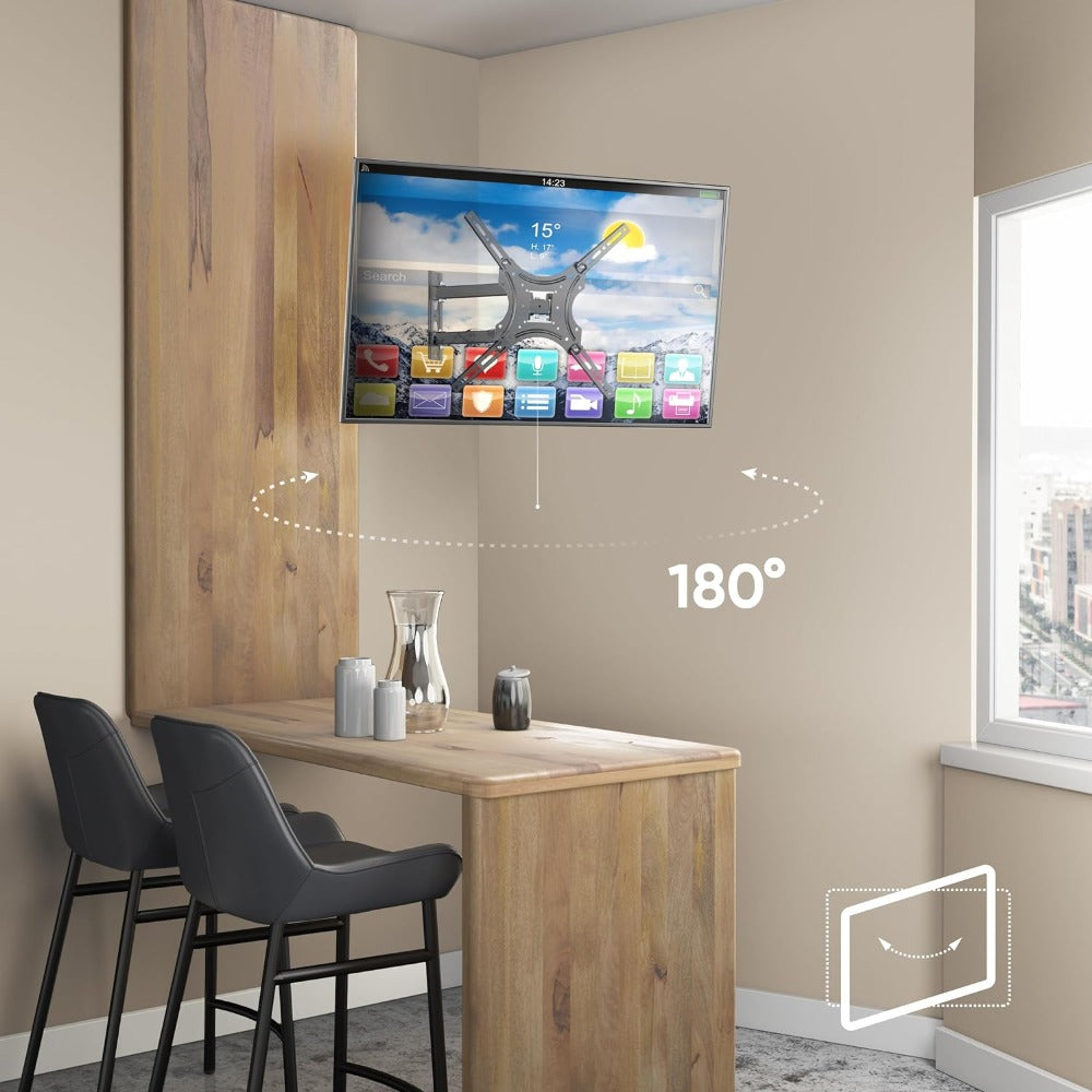 Suport TV de Perete cu Brat, Reglabil Vertical, Orizontal, pentru Monitoare LED, LCD, PC, Plasma, Aplicare Universala, Incluse Elemente de Montare, 22kg, 14"-55" (36cm-140cm), Negru