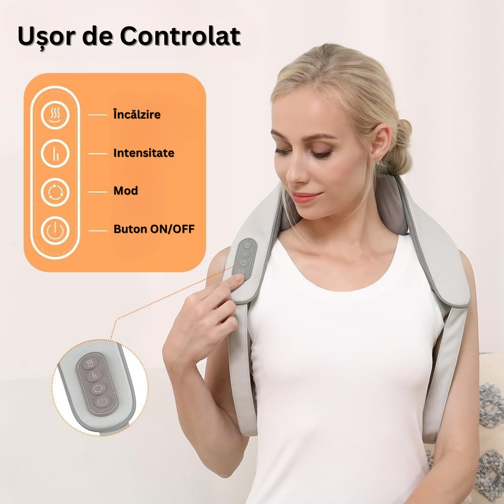 Aparat Masaj Cervical Hands-Free, pentru Relaxare Musculara, Rola de Masat Shiatsu 5D care Imita Masajul Uman, Functie Incalzire, Reduce Stresul si Oboseala, Amelioreaza Durerile pentru Gat, Umeri, Spate si Picioare, Intensitate Reglabila, Gri