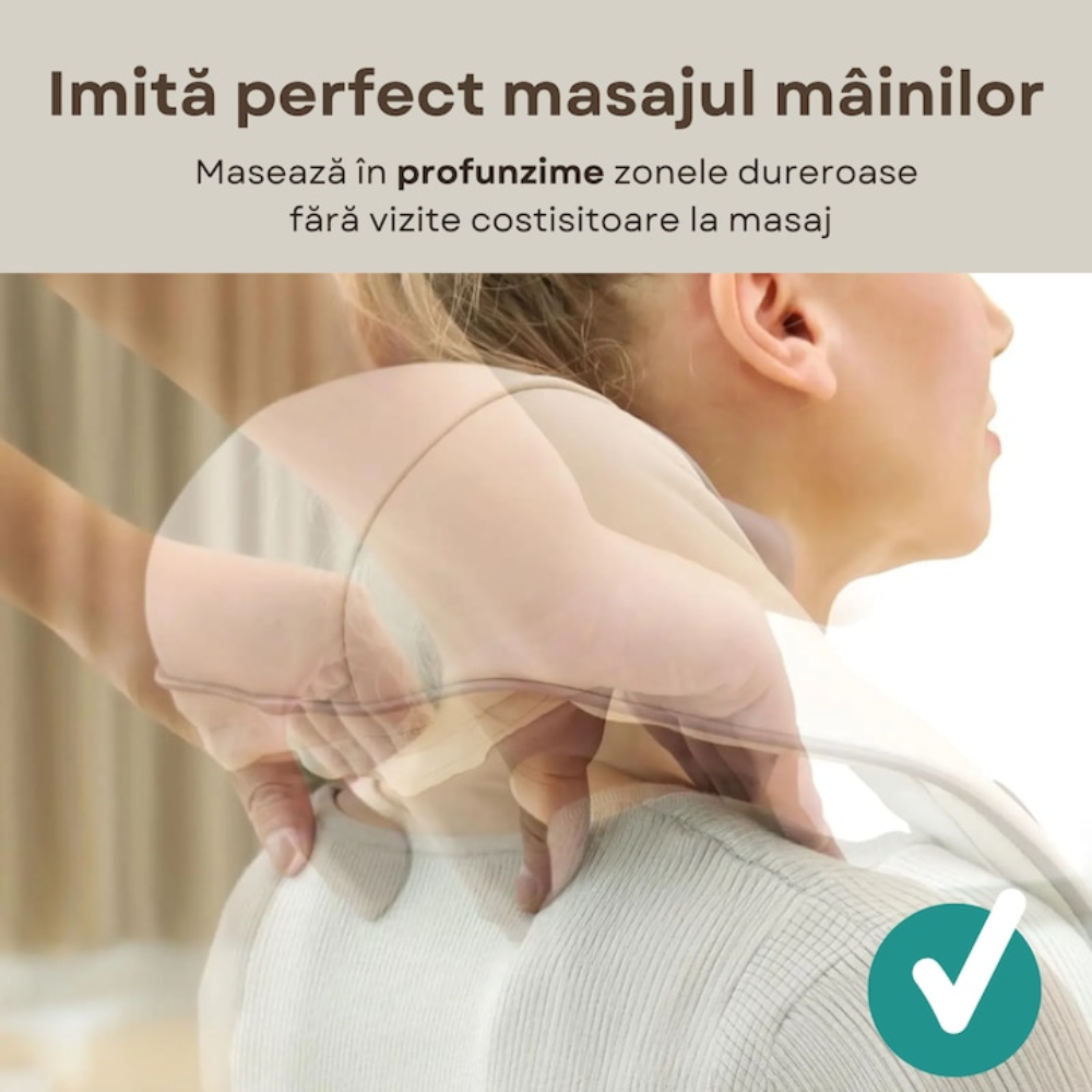 Aparat Masaj Cervical Hands-Free, pentru Relaxare Musculara, Rola de Masat Shiatsu 5D care Imita Masajul Uman, Functie Incalzire, Reduce Stresul si Oboseala, Amelioreaza Durerile pentru Gat, Umeri, Spate si Picioare, Intensitate Reglabila, Gri