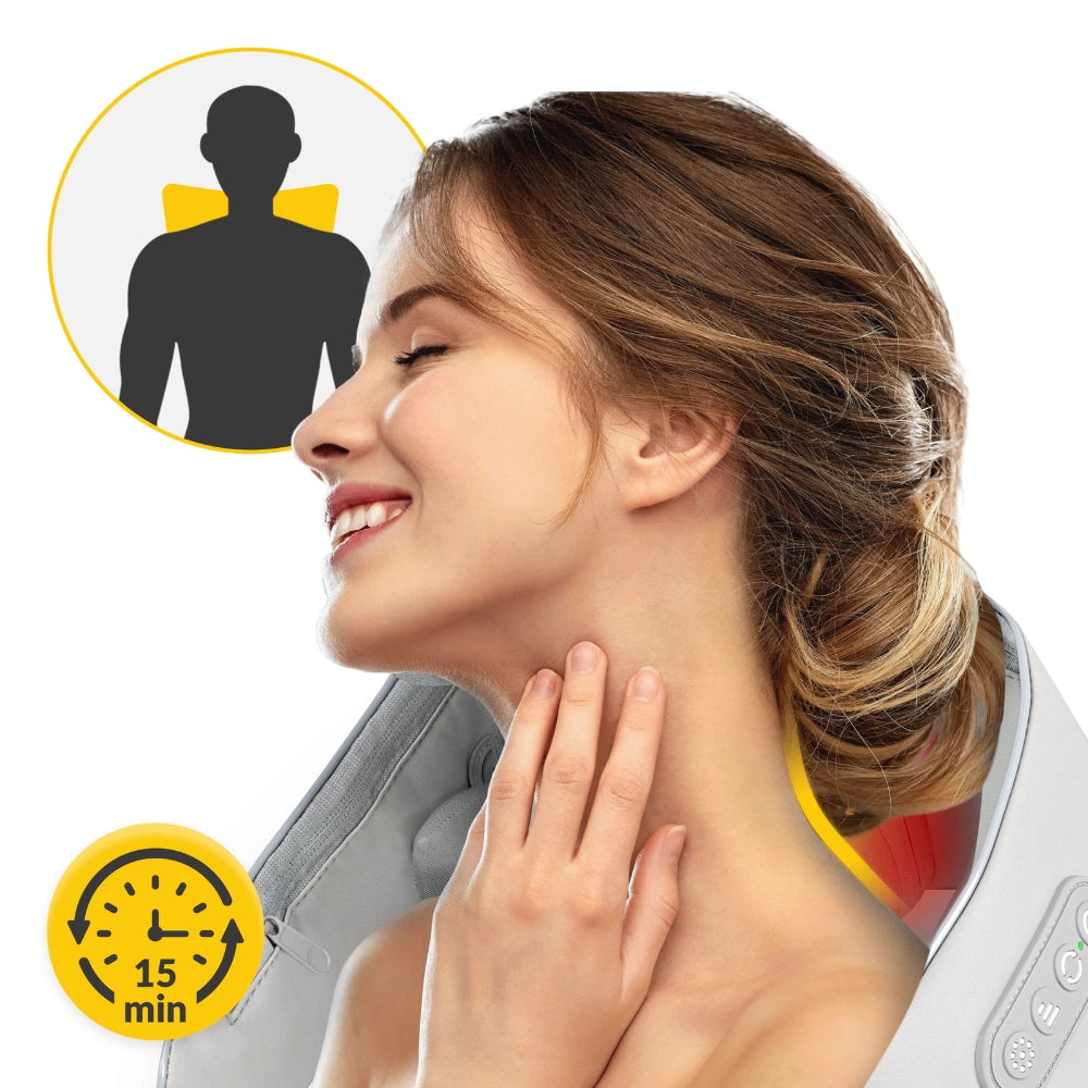 Aparat Masaj Cervical Hands-Free, pentru Relaxare Musculara, Rola de Masat Shiatsu 5D care Imita Masajul Uman, Functie Incalzire, Reduce Stresul si Oboseala, Amelioreaza Durerile pentru Gat, Umeri, Spate si Picioare, Intensitate Reglabila, Gri