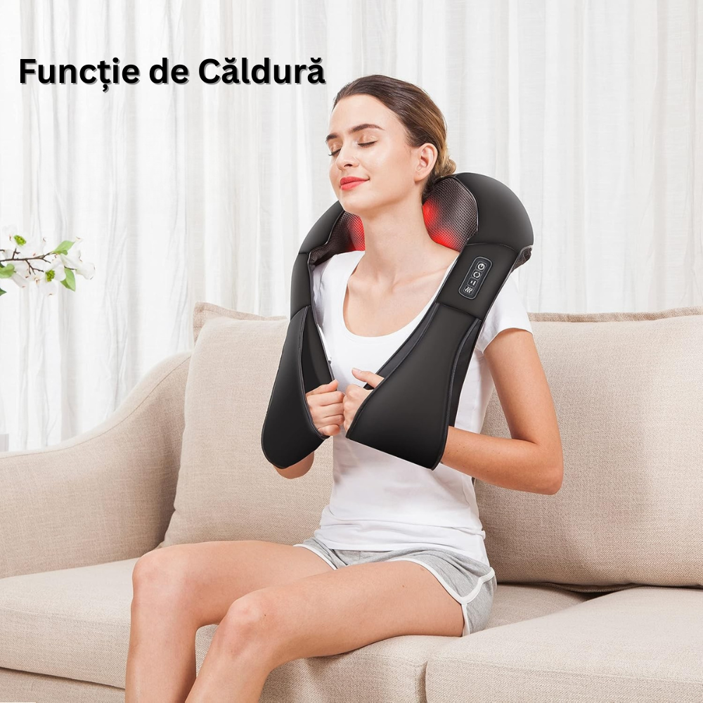 Aparat Profesional pentru Masaj, pentru Relaxare Musculara, Rola de Masaj Shiatsu 3D care Imita Masajul Uman, Functie Incalzire, Reduce Stresul si Oboseala, Amelioreaza Durerile pentru Gat, Umeri, Spate si Picioare, Intensitate Reglabila