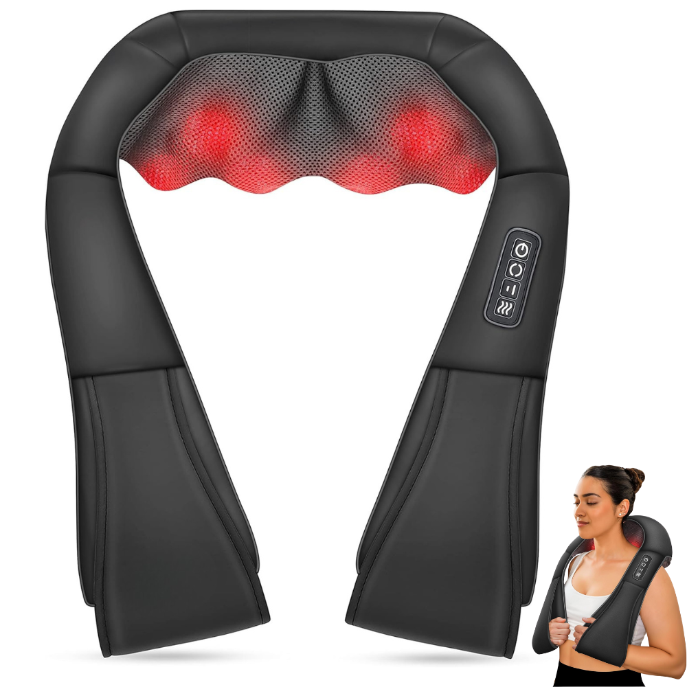 Aparat Profesional pentru Masaj, pentru Relaxare Musculara, Rola de Masaj Shiatsu 3D care Imita Masajul Uman, Functie Incalzire, Reduce Stresul si Oboseala, Amelioreaza Durerile pentru Gat, Umeri, Spate si Picioare, Intensitate Reglabila, Negru