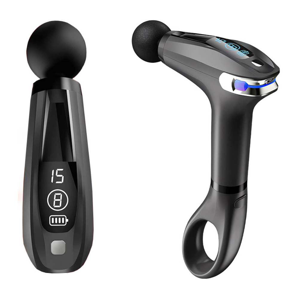 Aparat pentru Masaj Profesional Tip Pistol, 4 Capete Interschimbabile, Maner Prelungitor, 8 Viteze, 3200 rpm, Ecran LCD, pentru Spate, Piept, Maini, Picioare, Umeri, Relaxare si Tonifiere Musculara, Cablu USB-C Inclus, Negru