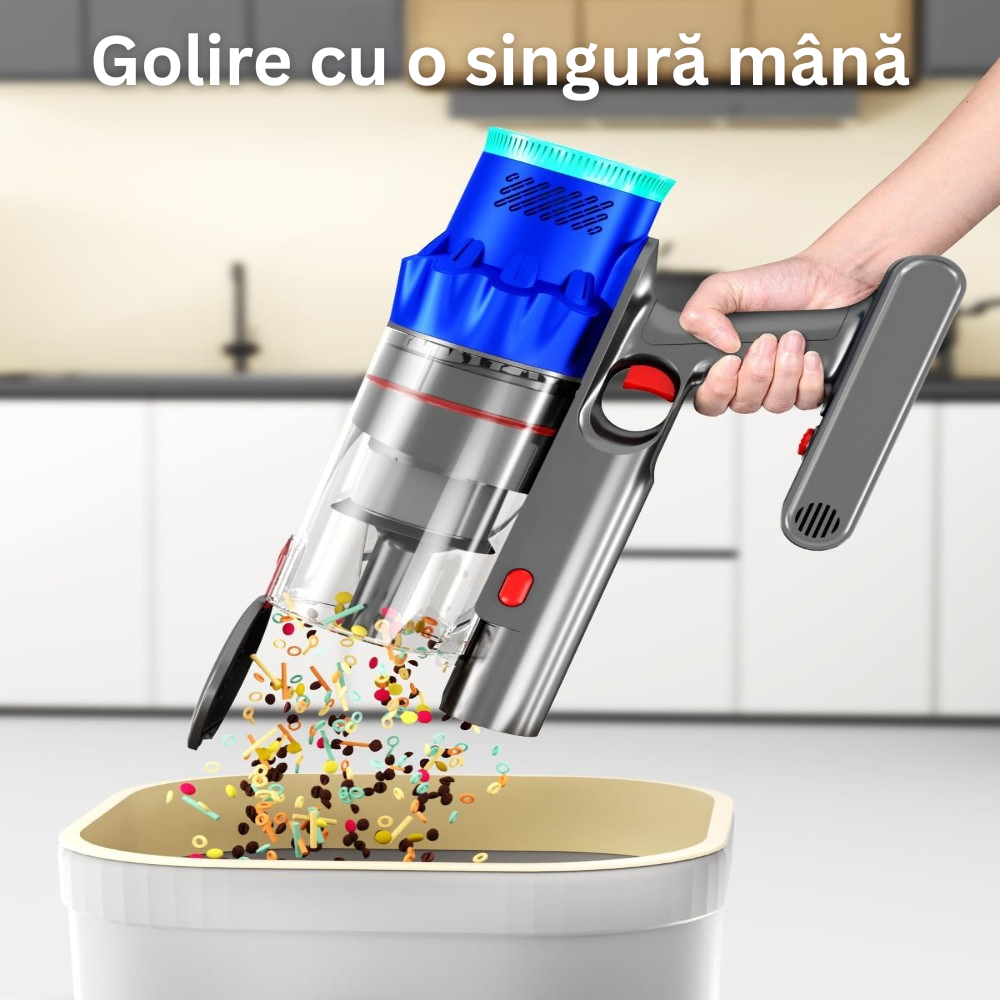 Aspirator Vertical Fara Fir 2in1, 550 W/48000 Pa, 60 Minute Autonomie, Ecran Tactil, Iluminare LED, Aspirator Vertical sau de Mana, Rezervor Praf 1.5 l, pentru Podea, Covor, Gresie, Par de Animale, Suport Perete, 3 Filtre HEPA Incluse, Albastru/Gri