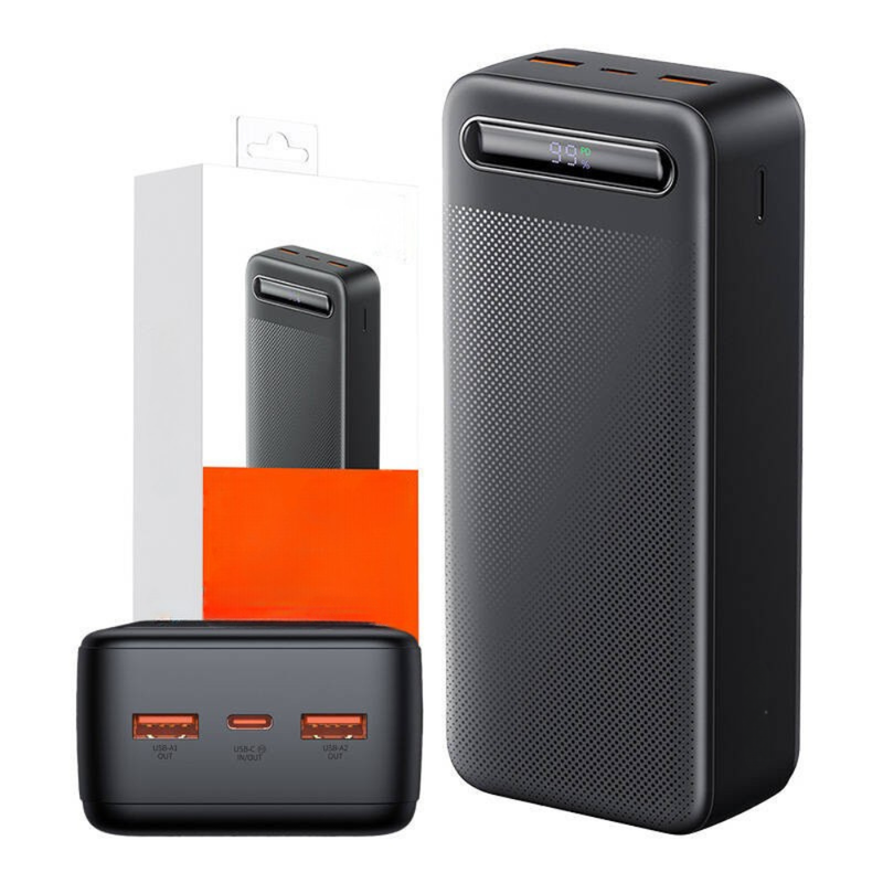 Baterie Externa 30.000 mAh, Incarcare Rapida 22.5W, Display LED, Indicator Baterie, 2x USB, 1x USB-C, Compatibil cu iOS/Android, Protectie Supraincalzire, Power Bank Portabil, Negru
