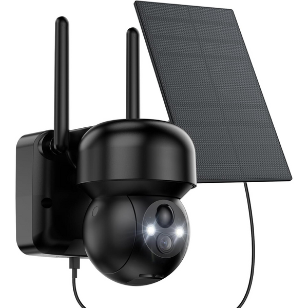 Camera de Supraveghere WIFI cu Panou Solar, 2K QHD, 3MP, Unghi 360°, Night Vision Color, Lumina LED, Senzor Detectare, Conectare Telefon, Alarma Sonora, Microfon, pentru Exterior, Rezistent la Apa IP65, Stocare Card/Cloud, Aplicatie Mobila, Negru