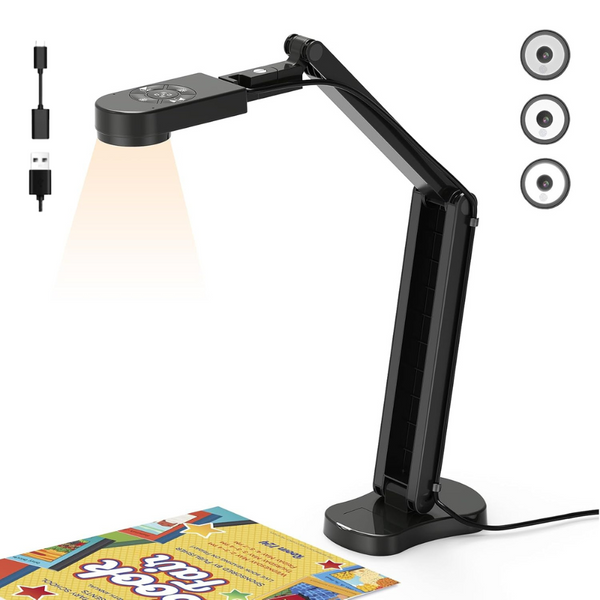 Camera Scanner Documente A4/A3, Rezolutie 4K, 30 FPS, 8 MP, Focalizare Automata, Microfon Dublu, Iluminare LED, Brat Pliabil, Inregistrare Video, Predare Online, Compatibil cu Windows, Mac OS, Chromebook, Conectare USB 2.0, Adaptor Type-C Inclus, Negru