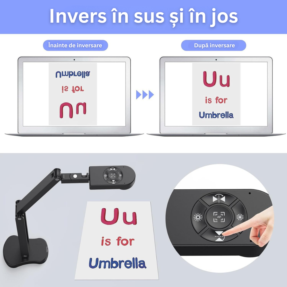 Camera Scanner Documente A4/A3, Rezolutie 4K, 30 FPS, 8 MP, Focalizare Automata, Microfon Dublu, Iluminare LED, Brat Pliabil, Inregistrare Video, Predare Online, Compatibil cu Windows, Mac OS, Chromebook, Conectare USB 2.0, Adaptor Type-C 