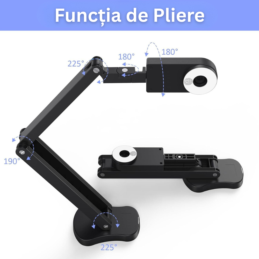 Camera Scanner Documente A4/A3, Rezolutie 4K, 30 FPS, 8 MP, Focalizare Automata, Microfon Dublu, Iluminare LED, Brat Pliabil, Inregistrare Video, Predare Online, Compatibil cu Windows, Mac OS, Chromebook, Conectare USB 2.0, Adaptor Type-C 