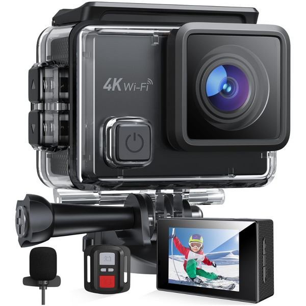 Camera Video Sport WiFi SF230, cu Telecomanda, Rezolutie 4K/30FPS/20MP, Ecran LCD HD 2.0”, Unghi Reglabil 170°, Rezistenta la Apa 40M, Stabilizare Imagine EIS, Microfon, Time Lapse, Slow Motion, Mod Auto, Accesorii de Prindere, 2 Baterii 1050 mAh, Negru