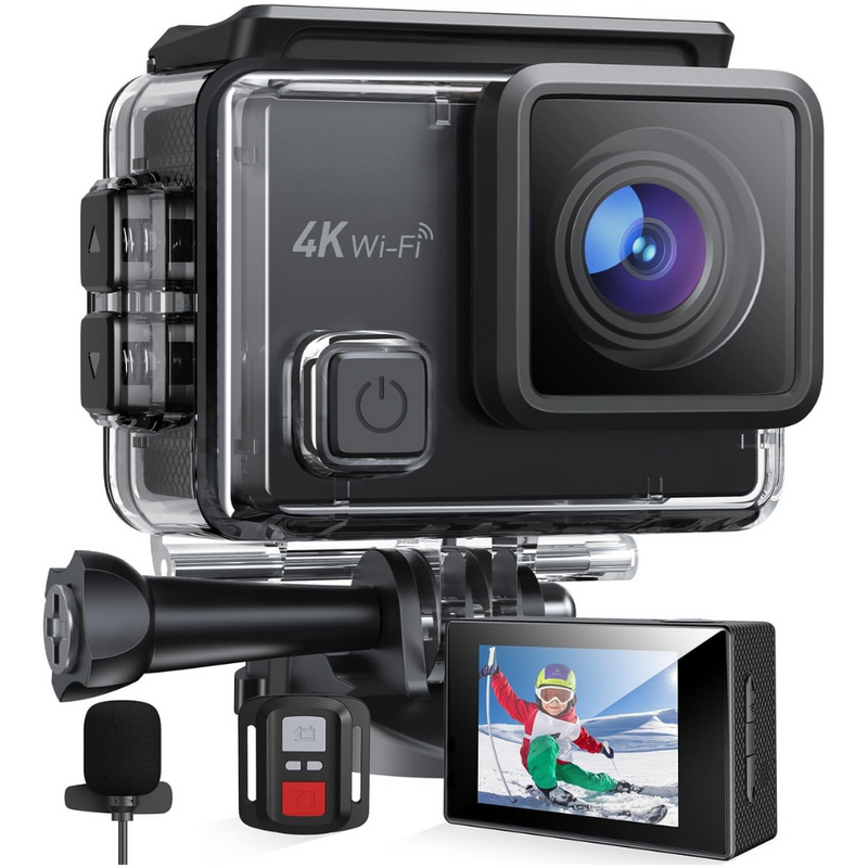 Camera Video Sport WiFi SF230, cu Telecomanda, Rezolutie 4K/30FPS/20MP, Ecran LCD HD 2.0”, Unghi Reglabil 170°, Rezistenta la Apa 40M, Stabilizare Imagine EIS, Microfon, Time Lapse, Slow Motion, Mod Auto, Accesorii de Prindere, 2 Baterii 1050 mAh, Negru