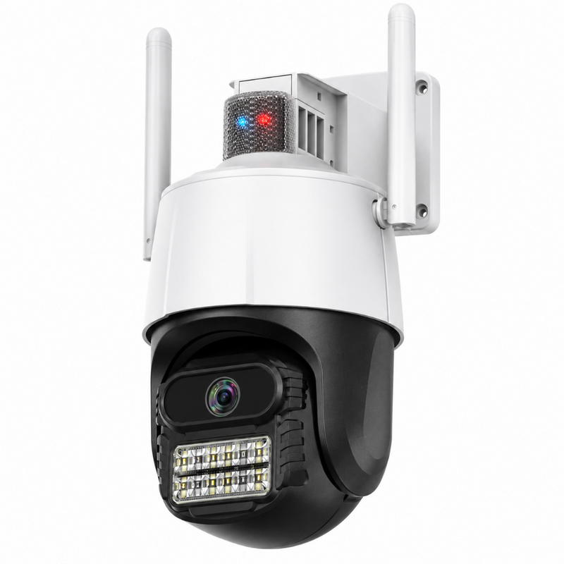 Camera de Supraveghere WIFI, 2K QHD, 5MP, Night Vision Color, Unghi 360°, Lumina LED, Senzor Detectare Miscare, Conectare Telefon, Alarma Sonora, Microfon, pentru Exterior/Interior, Rezistent la Apa IP66, Stocare Card/Cloud, Aplicatie Mobila, Alb