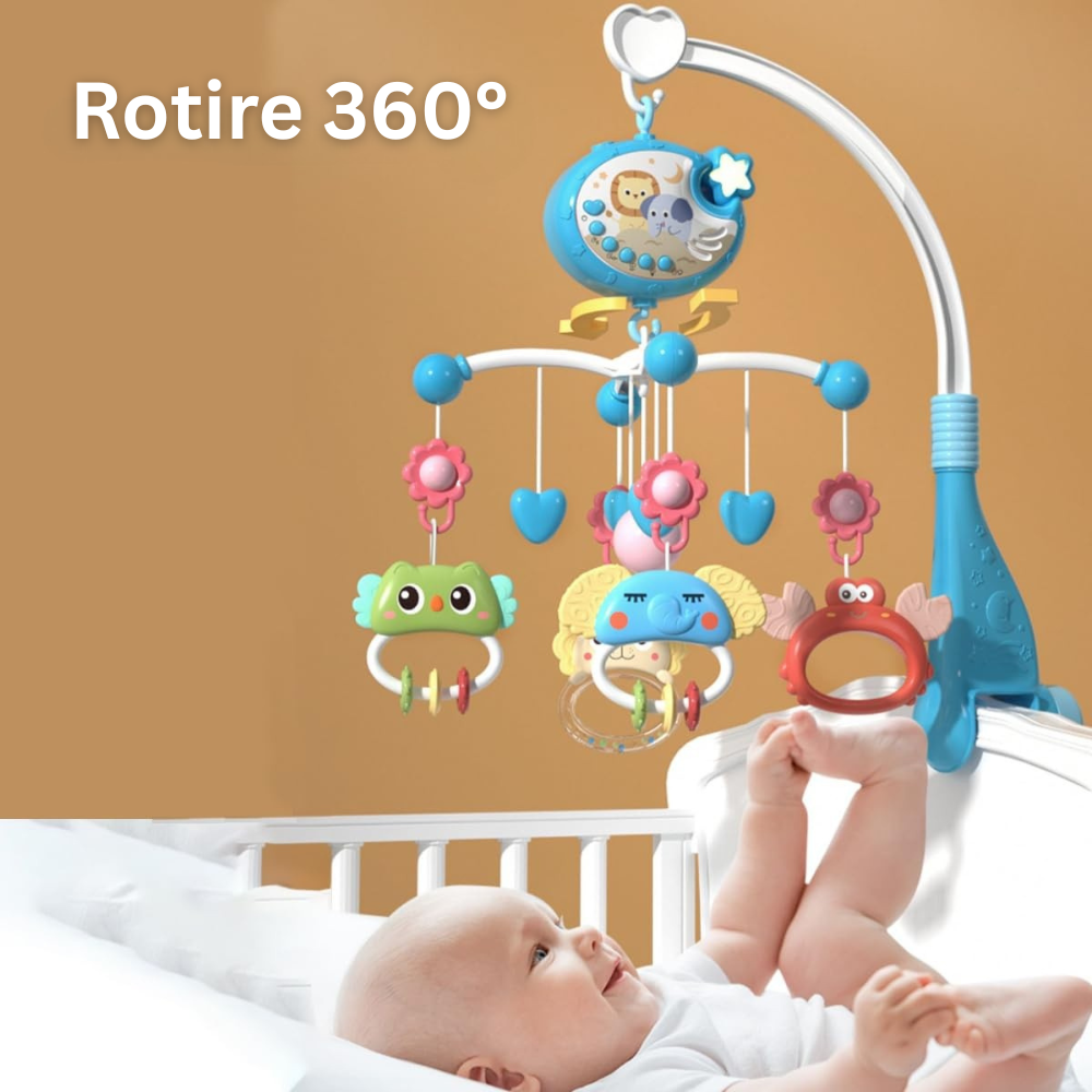 Carusel Muzical Patut Bebelusi, Control prin Telecomanda, Proiector cu Lumini, 4 Jucarii Detasabile, Rotire 360°, 40 Cantece de Leagan/Melodii Calmante, Functie Timmer, Volum Reglabil, Somn Linistit, Fixare, Multicolor