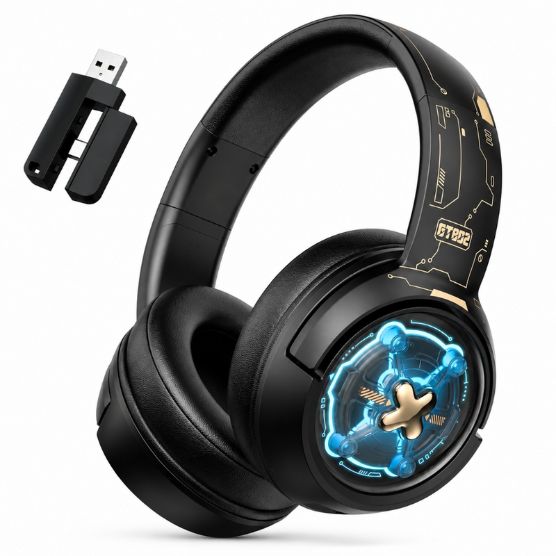 Casti Gaming Wireless, Bluetooth 5.4, Over the Ear, Sunet Surround, Iluminare LED, Reducere Zgomot Fundal, Control Volum, Compatibil Windows, MacOS, PS4, PS5, Xbox, Nintendo Switch, Reglabile, Negru