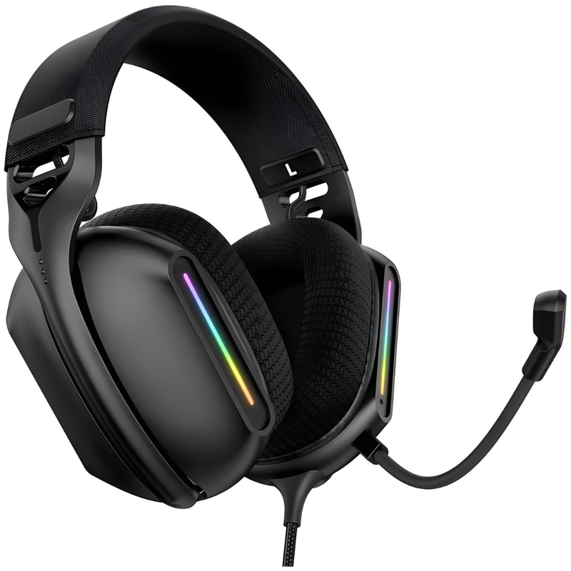 Casti Gaming cu Microfon, Over the Ear, Sunet Surround, Iluminare LED RGB, Reducere Zgomot Fundal, Control Volum, Rotativ 360°, Compatibil Windows, MacOS, PS4, PS5, Xbox, Nintendo Switch, Reglabile, Negru