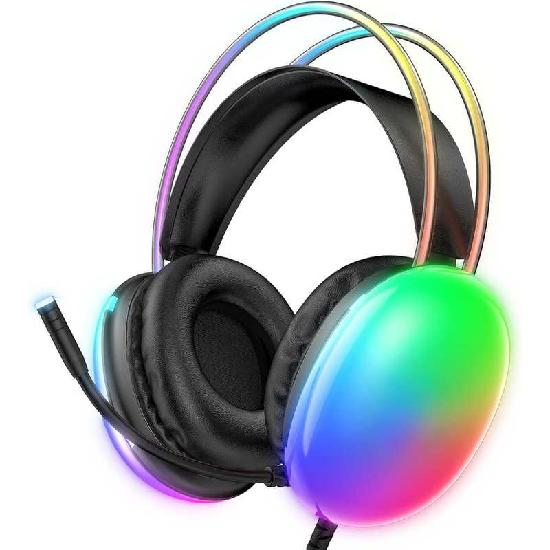 Casti Gaming cu Microfon, Over the Ear, Surround Sound, Iluminare LED RGB, Reducere Zgomot Fundal, Control Volum, Compatibil Windows, MacOS, PS4, PS5, Xbox, Nintendo Switch, Reglabile, Multicolor