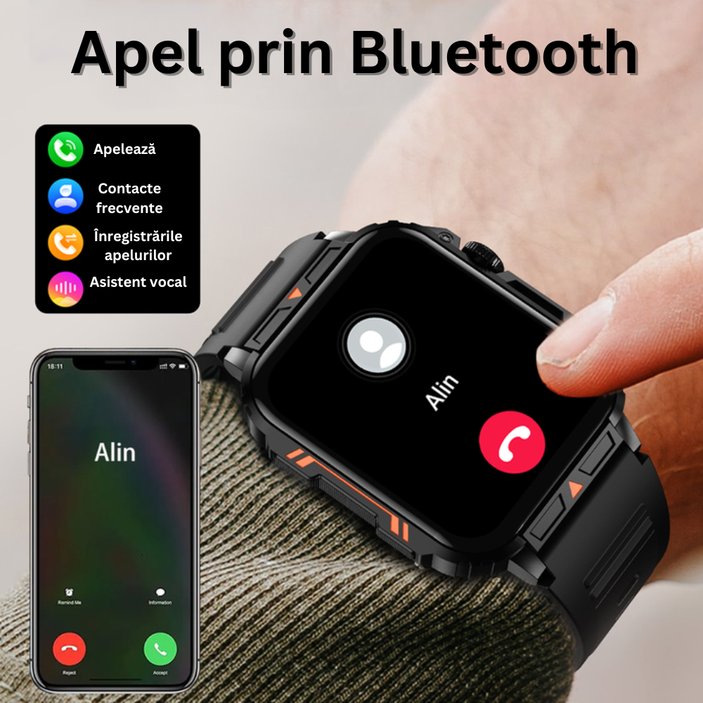 Ceas Smartwatch, Ecran 1.95" HD, Inteligent, Fitness, Sport, Rezistent Apa IP68, Smart, Notificari, Wireless, Apel Bluetooth 5.2, Monitorizare Somn, Pasi, Ritm Cardiac, Nivel Oxigen, Tensiunea Arteriala, Cablu USB Magnetic Inclus, Negru