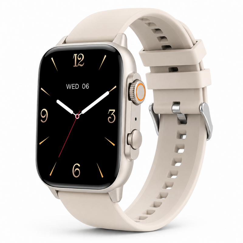 Ceas Smartwatch, Ecran 2" HD, Inteligent, Fitness, Sport, Functie Smart, Notificari, Wireless, Apel Bluetooth 5.0, Asistent Vocal, Monitorizare Somn, Pasi, Ritm Cardiac, Nivel Oxigen, Tensiunea Arteriala, Cablu USB Magnetic Inclus, Auriu
