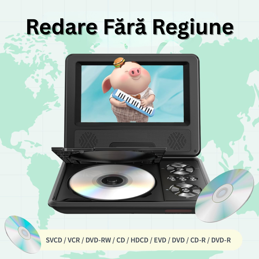 DVD Player Portabil cu Telecomanda, Ecran 7.5 inch HD, 800x488