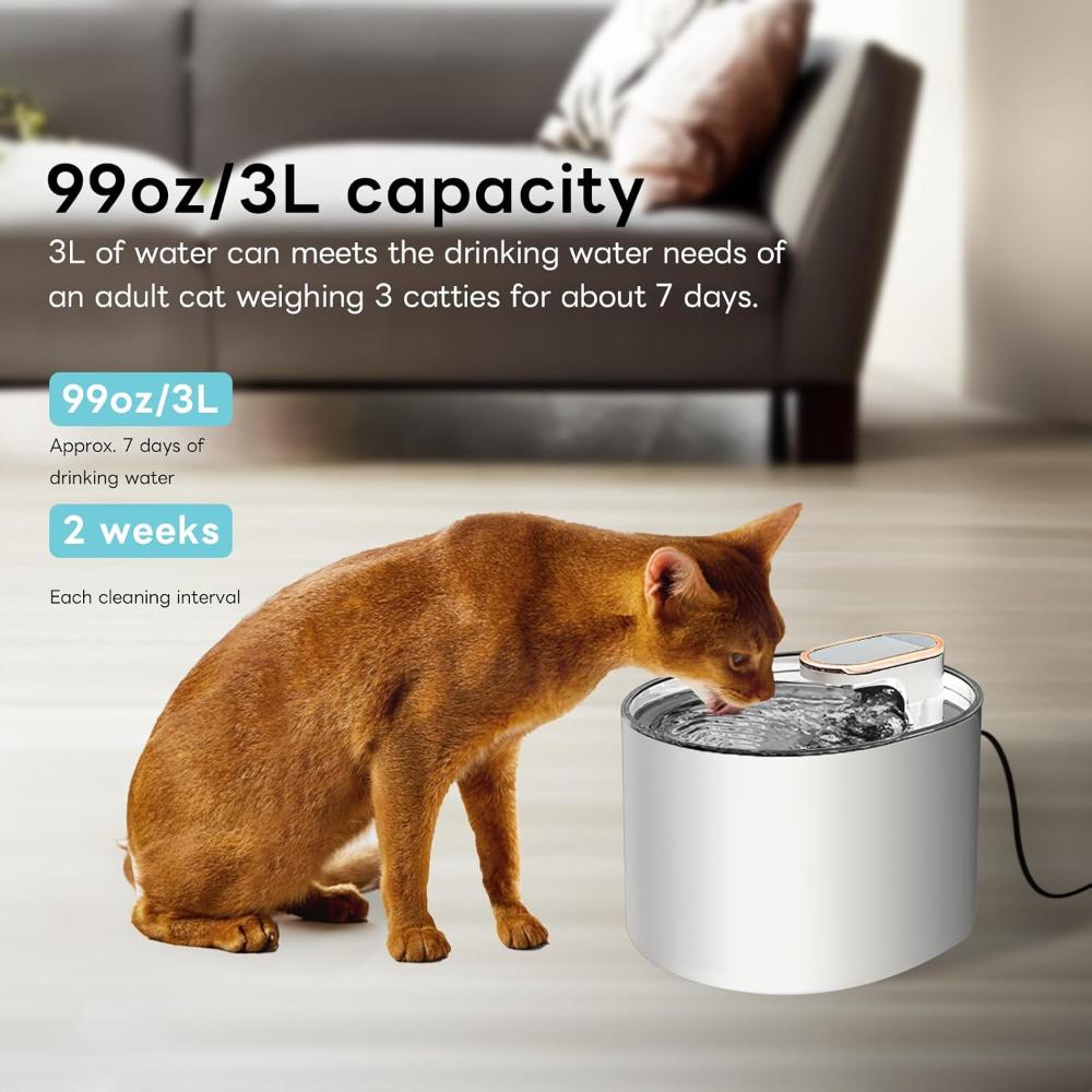 Dispenser Apa Automat, tip Fantana pentru Pisici si Caini, cu Purificare si Filtrare prin Carbune Activ, Silentios, Cablu USB Inclus, 3L, Alb