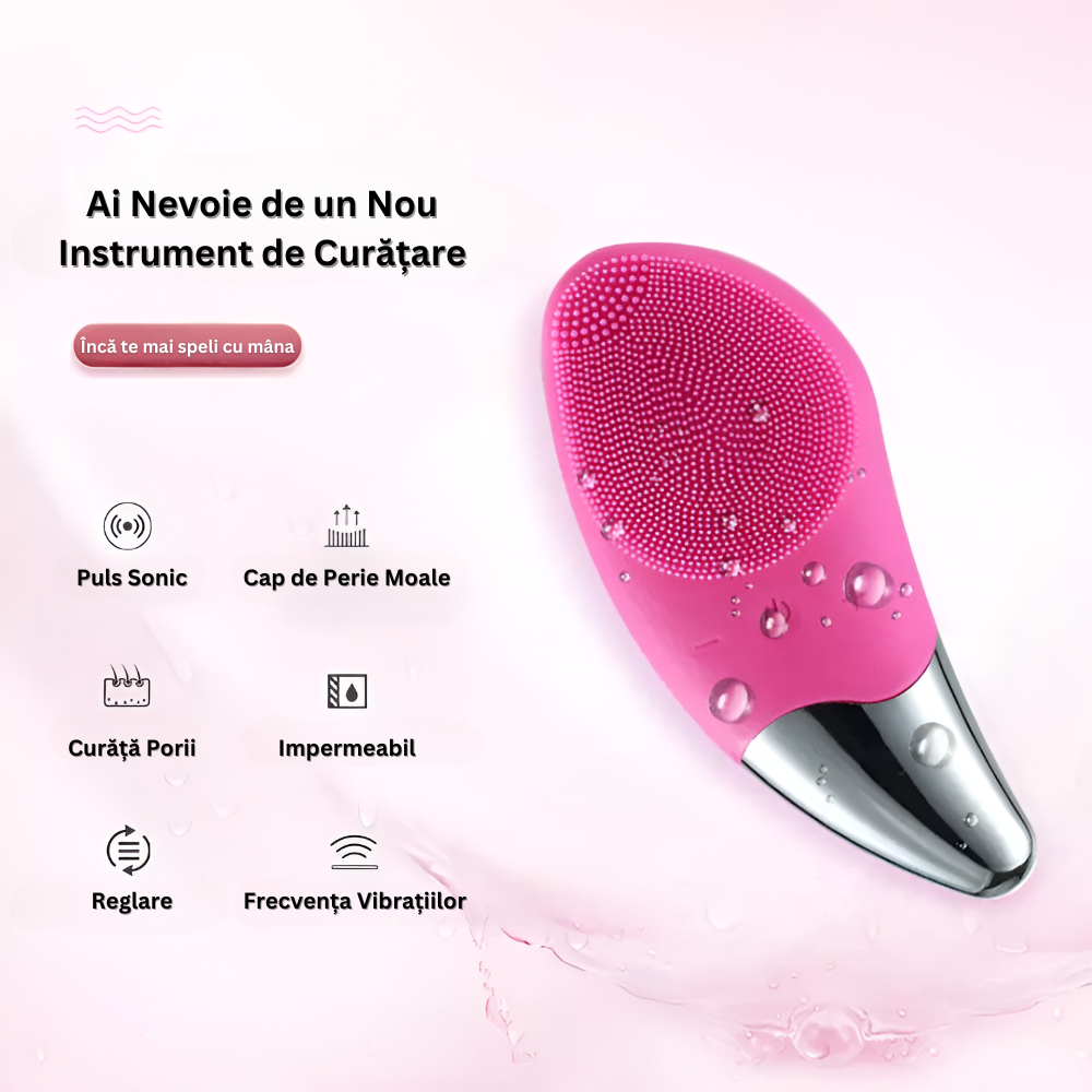 Dispozitiv de Curatare Faciala, 4 Niveluri de Vibratie, Impermeabil IPX7, din Silicon, Hipoalergenic, Portabil, pentru Masaj, Indepartarea Machiajului, Stimuleaza Circulatia Sangelui, Curatarea Fetei si Tenului, Cablu Incarcare Inclus, Roz