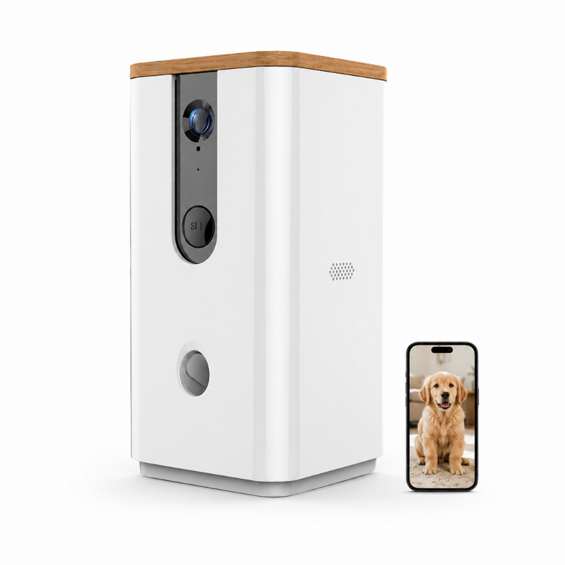 Dozator Recompense Automat, Camera Video HD, Vedere Nocturna, Microfon si Difuzor, Unghi Vizualizare 165°, Functie Hranitor Caine/Pisica, Aplicatie Telefon, Alb