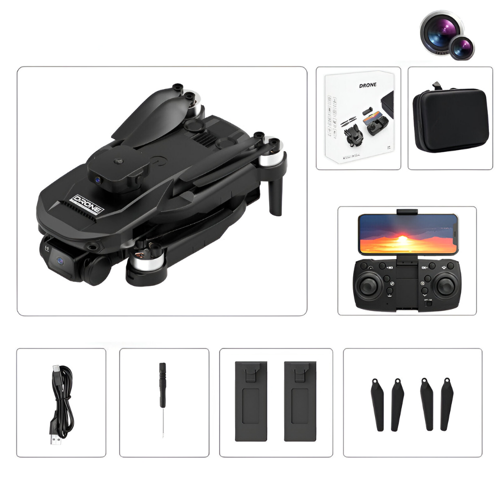 Drona cu Telecomanda F196, Camera Video, WiFi, Evitare Inteligenta a Obstacolelor, Mentinerea Altitudinii, Rotire 360°, Pliabila, Aplicatie Telefon Mobil, Incarcare USB, Geanta de Transport, 2 Baterii Incluse, Negru