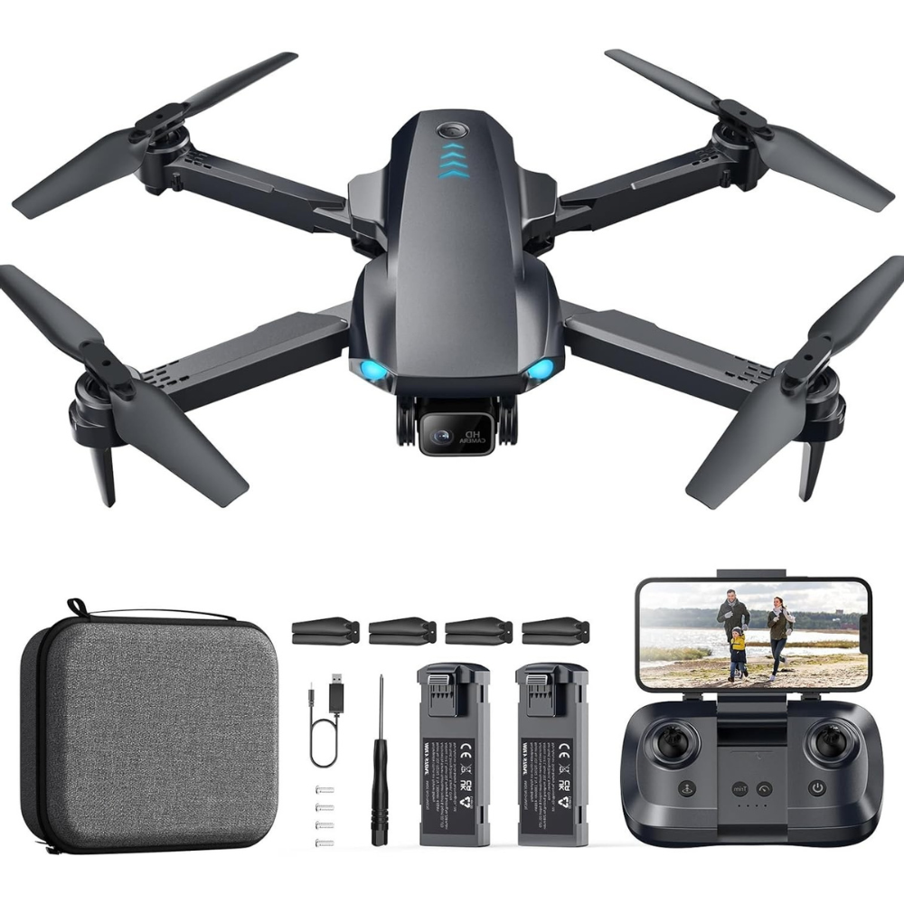 Drona cu Telecomanda HS290, Camera 1080P, Ajustabila 90°, WiFi, Pozitionare in Flux Optic, Mentinerea Altitudinii, Retur Automat, Rotire 360°, Autonomie 24 min, Pliabil, Aplicatie Telefon Mobil, Incarcare USB, 2 Baterii Incluse, Geanta de Transport, Negru
