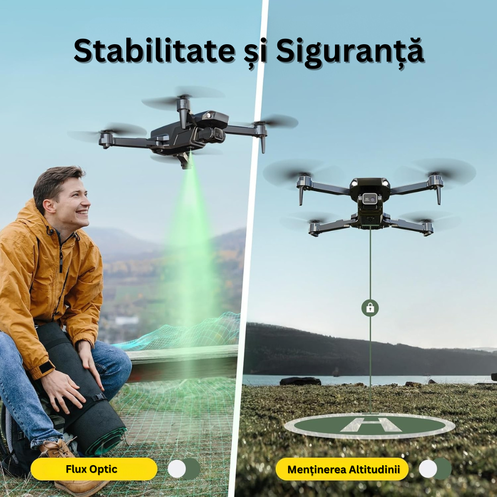 Drona cu Telecomanda HS290, Camera 1080P, Ajustabila 90°, WiFi, Pozitionare in Flux Optic, Mentinerea Altitudinii, Retur Automat, Rotire 360°, Autonomie 24 min, Pliabil, Aplicatie Telefon Mobil, Incarcare USB, 2 Baterii Incluse, Geanta
