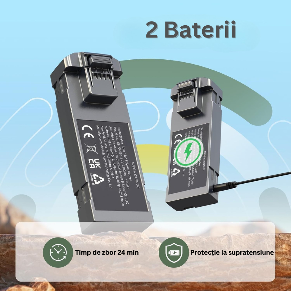 Drona cu Telecomanda HS290, Camera 1080P, Ajustabila 90°, WiFi, Pozitionare in Flux Optic, Mentinerea Altitudinii, Retur Automat, Rotire 360°, Autonomie 24 min, Pliabil, Aplicatie Telefon Mobil, Incarcare USB, 2 Baterii Incluse, Geanta