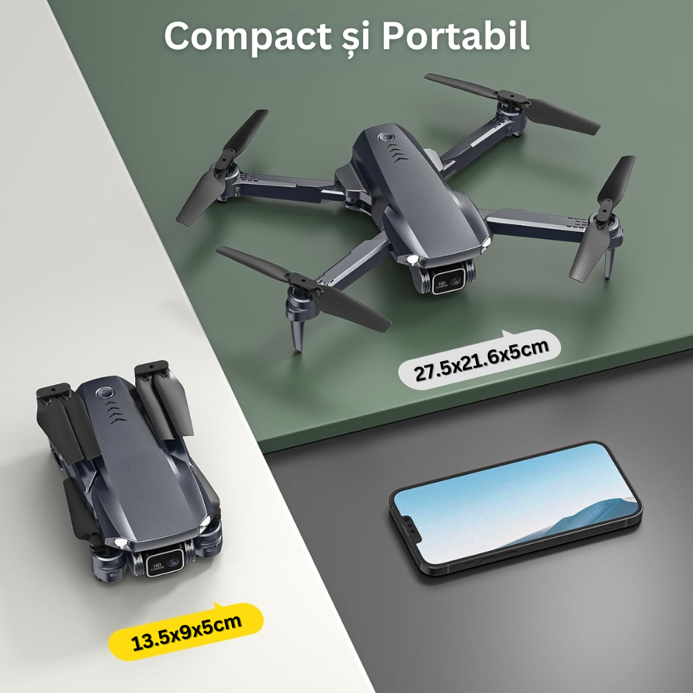 Drona cu Telecomanda HS290, Camera 1080P, Ajustabila 90°, WiFi, Pozitionare in Flux Optic, Mentinerea Altitudinii, Retur Automat, Rotire 360°, Autonomie 24 min, Pliabil, Aplicatie Telefon Mobil, Incarcare USB, 2 Baterii Incluse, Geanta