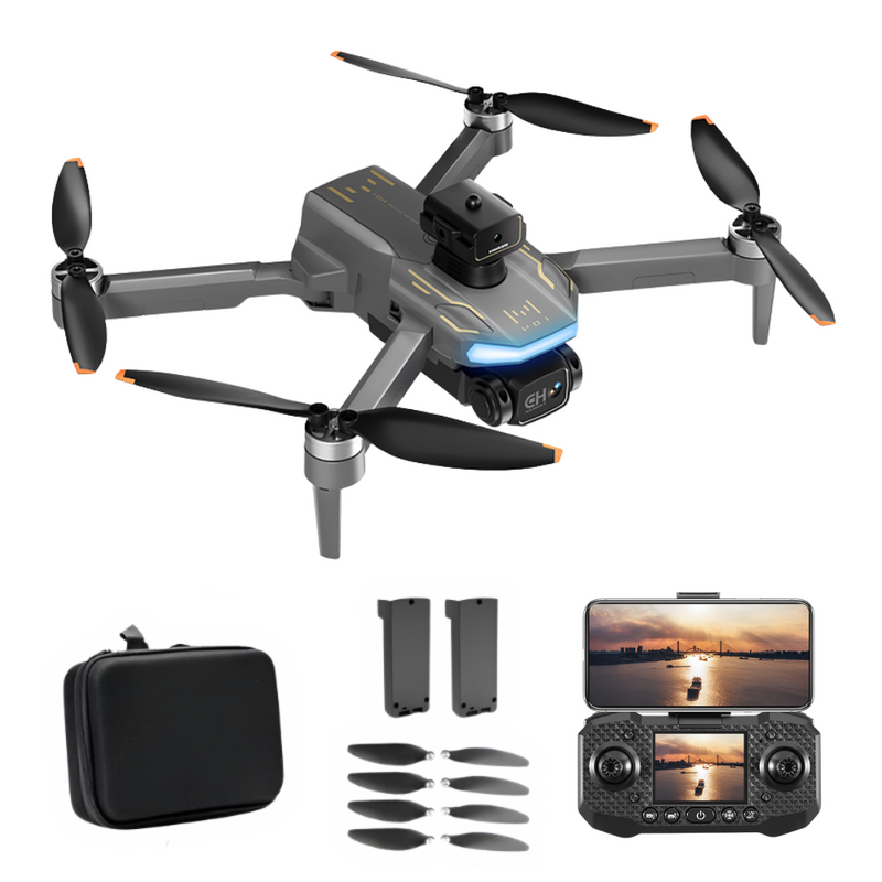 Drona cu Telecomanda M104, Camera Video, Ecran LCD, WiFi, Evitare Inteligenta a Obstacolelor, Mentinerea Altitudinii, Pliabila, Aplicatie Telefon Mobil, Rotire 360°, Incarcare USB, Geanta de Transport, 2 Baterii Incluse, Gri
