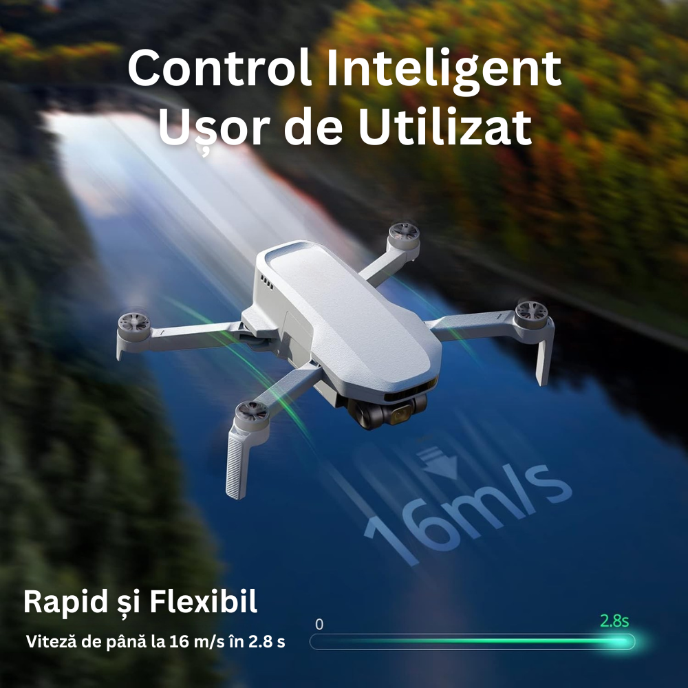 Drona cu Telecomanda SE, Camera 4K/30fps, Senzor Sony de 12MP, WiFi, GPS, Retur Automat, Rezistenta la Vant, Transmisie 4KM, Viteza 16m/s, Autonomie 62 min, Pliabila, Aplicatie Telefon Mobil, Incarcare USB, Geanta de Transport, 2 Baterii Incluse, Gri