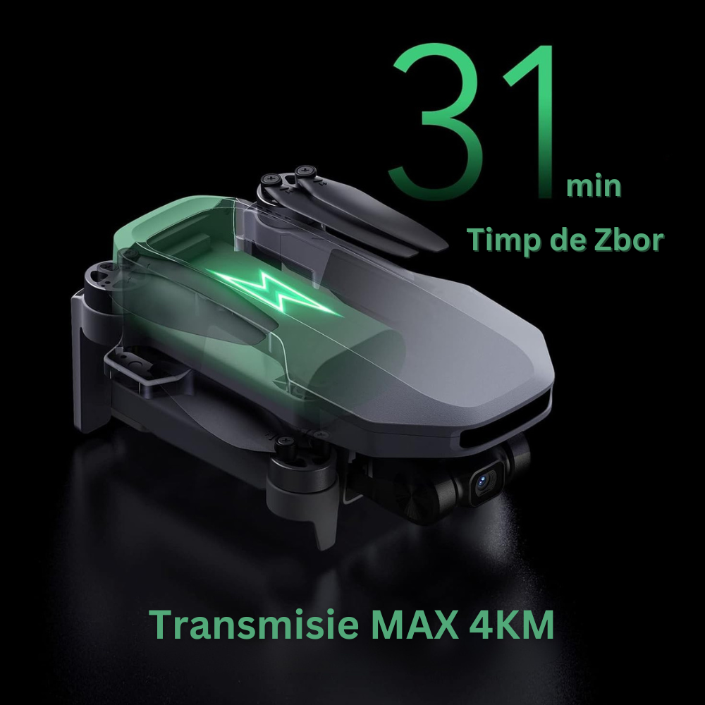 Drona cu Telecomanda SE, Camera 4K/30fps, Senzor Sony de 12MP, WiFi, GPS, Retur Automat, Rezistenta la Vant, Transmisie 4KM, Viteza 16m/s, Autonomie 62 min, Pliabila, Aplicatie Telefon Mobil, Incarcare USB, Geanta de Transport, 2 Baterii Incluse, Gri