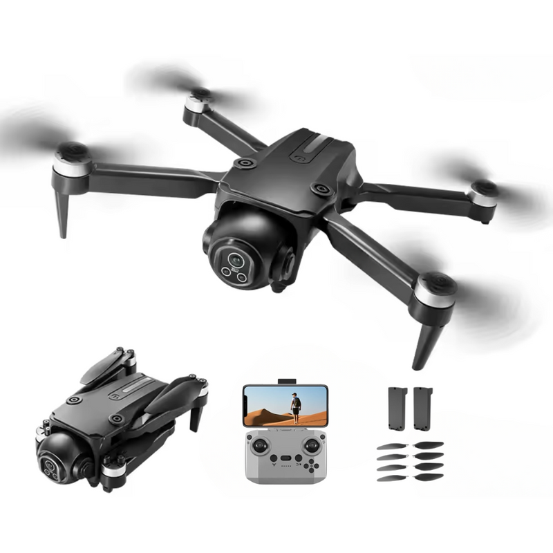 Drona cu Telecomanda i5 Pro, Camera Video, Ajustabila 150°, WiFi, Evitare Inteligenta a Obstacolelor, Mentinerea Altitudinii, Rotire 360°, Pliabila, Aplicatie Telefon Mobil, Incarcare USB, 2 Baterii Incluse, Negru