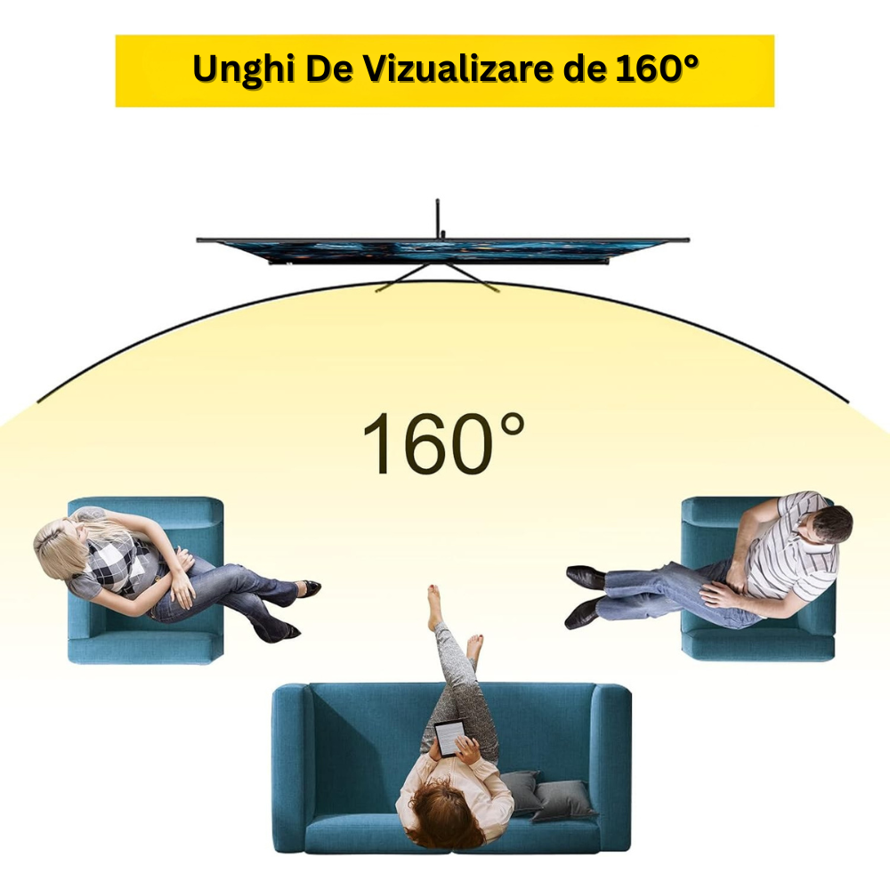 Ecran de Proiectie cu Trepied 70 inch, 4K Ultra HD, 16:9, Reglabil de la 200 la 250 cm Inaltime, Unghi de Vizualizare 160°, Potabil, Usor de Instalat, pentru Home Cinema, Prezentari, Interior/Exterior, Suport din Aluminiu, Negru