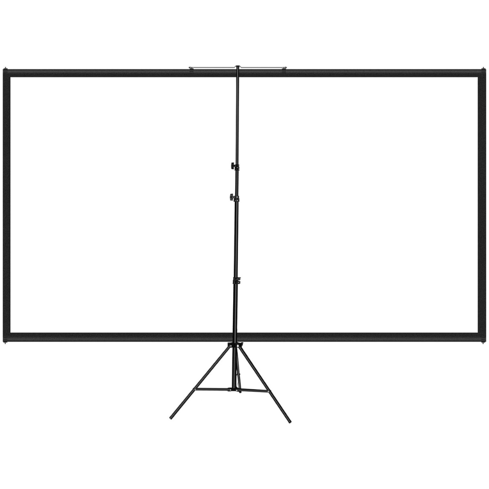 Ecran de Proiectie cu Trepied 70 inch, 4K Ultra HD, 16:9, Reglabil de la 200 la 250 cm Inaltime, Unghi de Vizualizare 160°, Potabil, Usor de Instalat, pentru Home Cinema, Prezentari, Interior/Exterior, Suport din Aluminiu, Negru