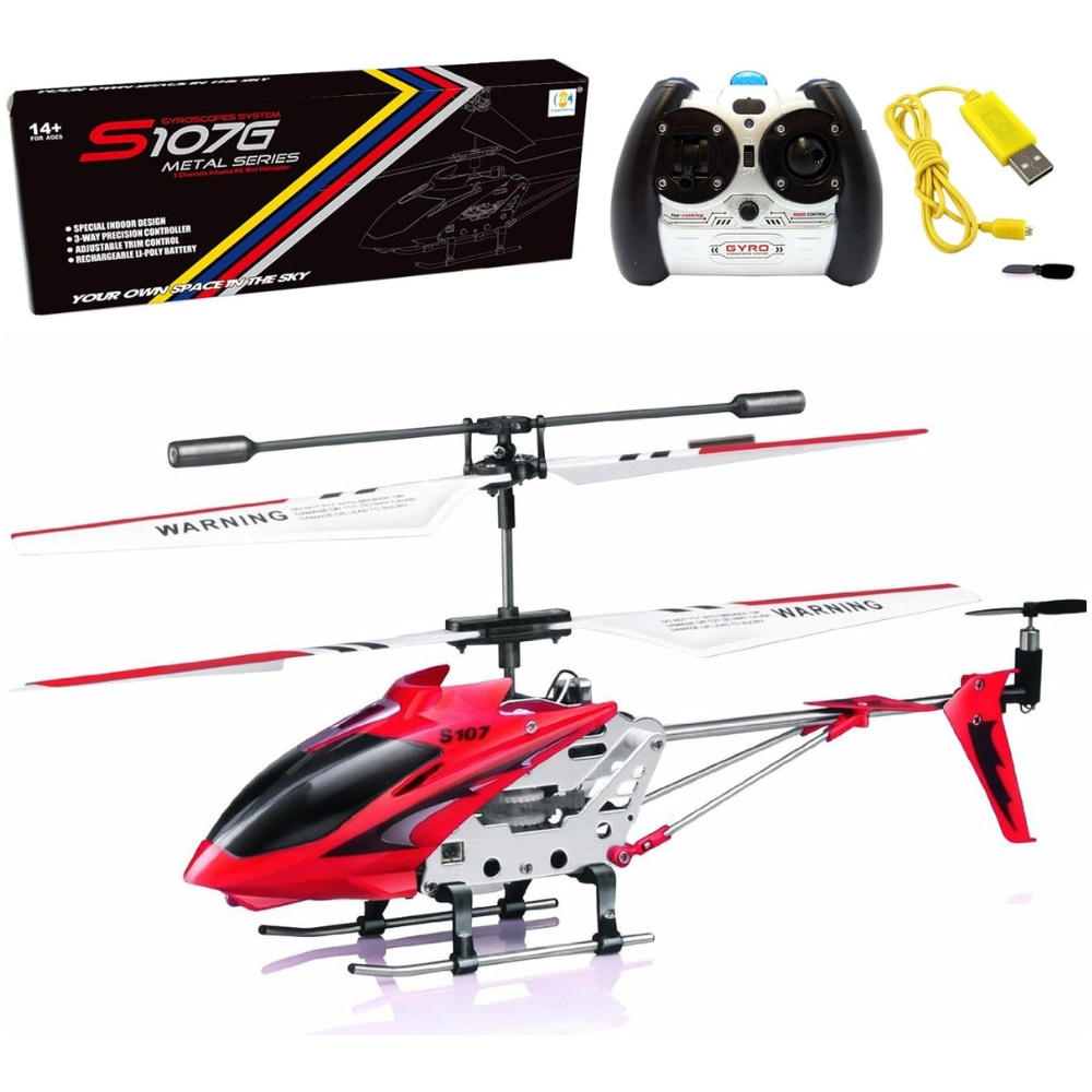 Elicopter cu Telecomanda S107G, Sistem de Stabilizare Giroscop, 3 Canale de Control, Elice Flexibile, Rezistent la Cazaturi si Vant, din Aluminiu/ABS, Incarcare USB, pentru Copii si Adulti, Multicolor