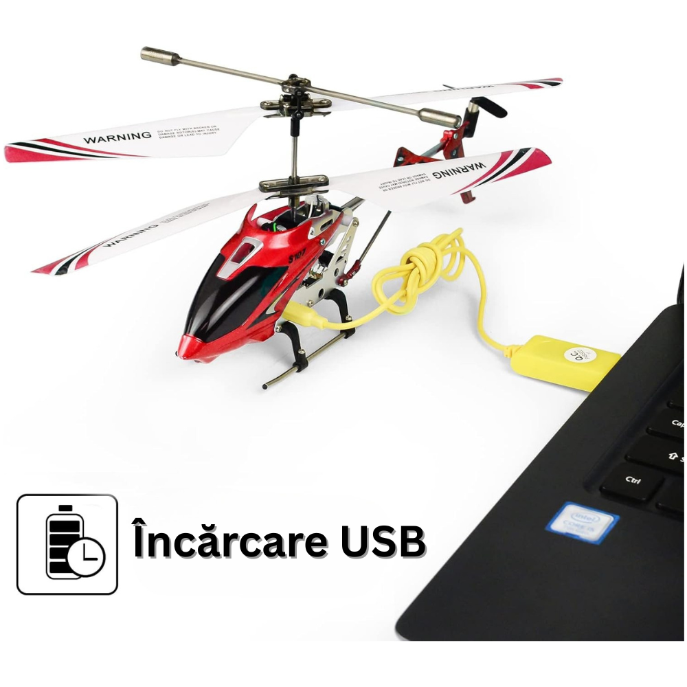 Elicopter cu Telecomanda S107G, Sistem de Stabilizare Giroscop, 3 Canale de Control, Elice Flexibile, Rezistent la Cazaturi si Vant, din Aluminiu/ABS, Incarcare USB, pentru Copii si Adulti, Multicolor