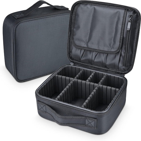 Geanta Organizatore Machiaj, pentru Depozitare Produse Cosmetice si Manichiura, Compartimente Ajustabile, Inchidere Fermoar Dublu, Impermeabila, Maner Transport, din Poliester Oxford 1680D, 26 x 22.5 x 9 cm, Negru