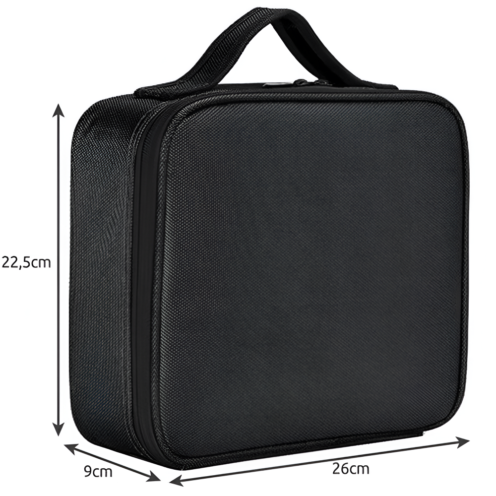 Geanta Organizatore Machiaj, pentru Depozitare Produse Cosmetice si Manichiura, Compartimente Ajustabile, Inchidere Fermoar Dublu, Impermeabila, Maner Transport, din Poliester Oxford 1680D, 26 x 22.5 x 9 cm, Negru
