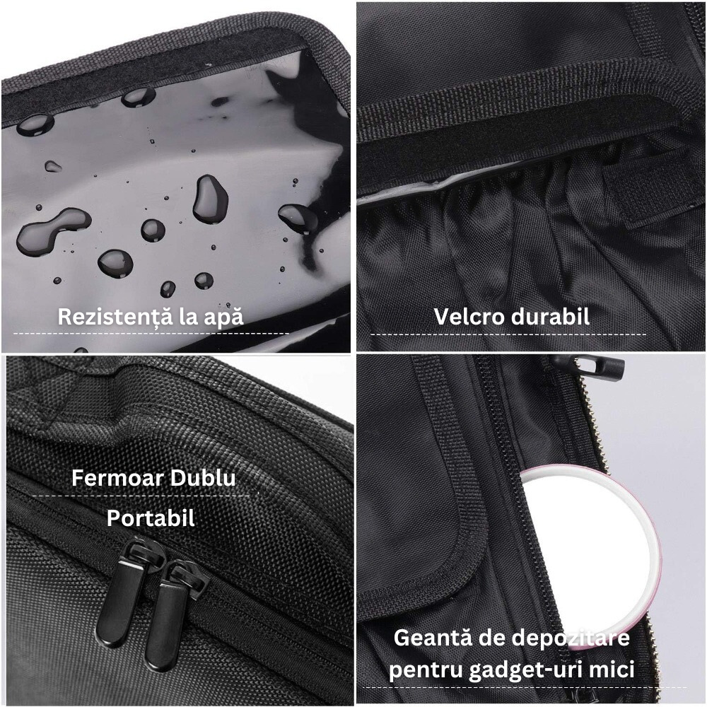 Geanta Organizatore Machiaj, pentru Depozitare Produse Cosmetice si Manichiura, Compartimente Ajustabile, Inchidere Fermoar Dublu, Impermeabila, Maner Transport, din Poliester Oxford 1680D, 26 x 22.5 x 9 cm, Negru