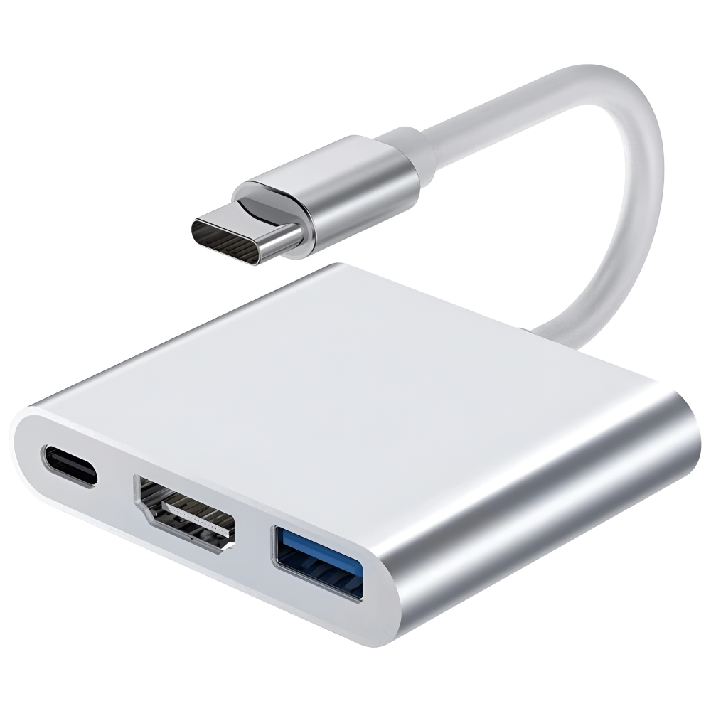 Hub Adaptor Multiport 3 in 1, USB-C, USB 3.1, HDMI 4K, Plug&Play, 10 Gbps, Chipset 1.4 Suport 3D, Docking Station pentru Laptop, MacBook Air/Pro, Chromebook, Tableta, Portabil, din Aluminiu, Cablu 15 cm, Gri