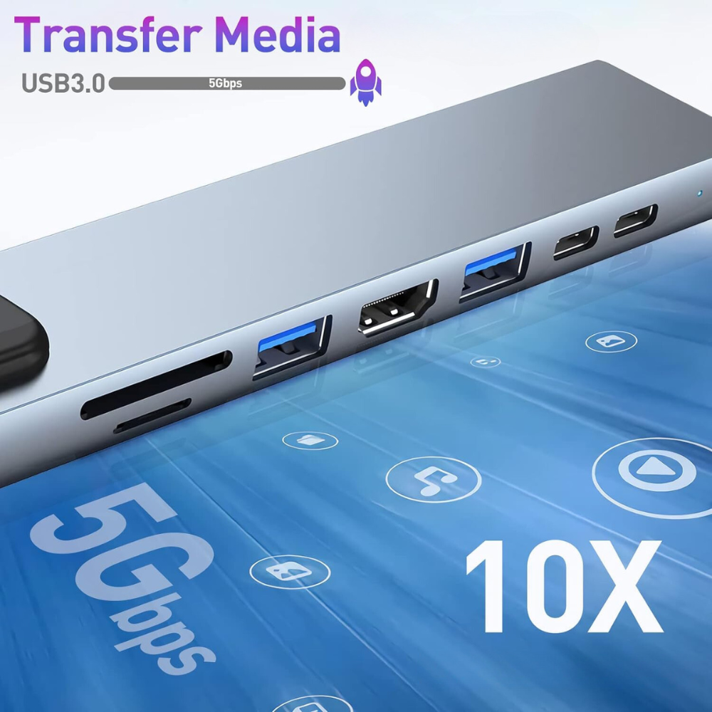 Hub Adaptor Multiport 8 in 1 USB-C, 1 x Ethernet, 1 x USB 3.0, 1 x HDMI 4K / 30 Hz, Power Delivery Port 87 W, Cititor de Carduri SD si Micro SD, Docking Station pentru Laptop, MacBook Air/Pro, Chromebook, Tableta, din Aluminiu, Gri