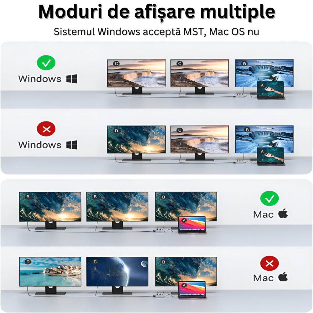 Hub Adaptor Multiport 9 in 1, USB-C, 3 x USB 3.0, 2 x HDMI 4K / 30 Hz, 1 x VGA 1080P / 60 Hz, Power Delivery Port 87 W, Cititor de Carduri SD si Micro SD, Docking Station pentru Laptop, MacBook Air/Pro, Chromebook, Tableta, din Aluminiu, Gri