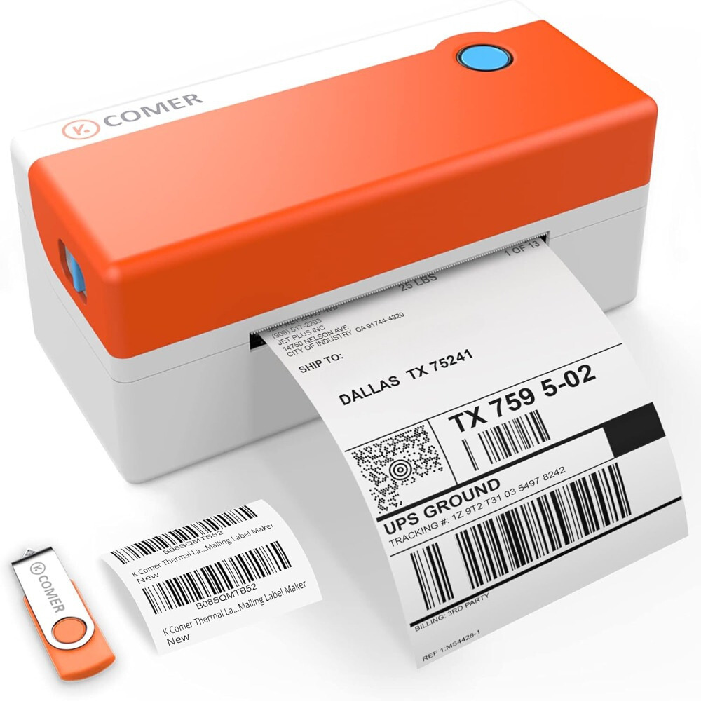 Imprimanta Termica, pentru Etichete si AWB-uri, Viteza Printare Mare, 150 mm/s, 203DPI, Latime Hartie 120 mm, Printare 104 mm, Conectare USB, Senzor Detectare Hartie, Compatibil Windows, Mac, Linux, USB Flash Drive Inclus