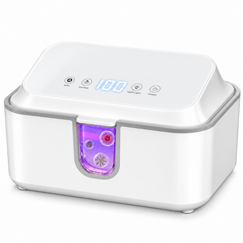 Incalzitor Dispenser pentru Servetele Umede, Temperatura Reglabila 30-55°C, 3 Niveluri de Incalzire, Ecran Digital si Tactil, Lumina de Veghe, Sterilizare UV, Mentinere Umiditate, Baza Antiderapanta, Silentios, Alb