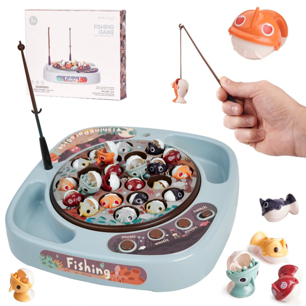 Joc Educativ de Pescuit, cu 2 Undite, Pesti Colorati, 27 Accesorii, Efecte Sonore, Baza Rotativa, pentru Copii, Fete si Baieti, + 3 ani, 24 x 24 cm, Multicolor