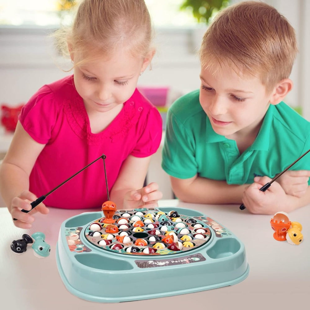 Joc Educativ de Pescuit, cu 2 Undite, Pesti Colorati, 27 Accesorii, Efecte Sonore, Baza Rotativa, pentru Copii, Fete si Baieti, + 3 ani, 24 x 24 cm, Multicolor