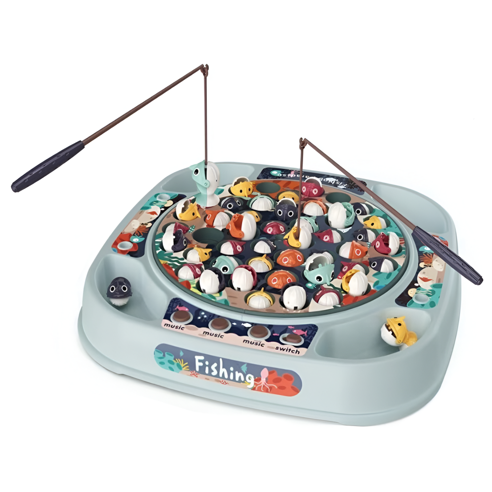 Joc Educativ de Pescuit, cu 2 Undite, Pesti Colorati, 27 Accesorii, Efecte Sonore, Baza Rotativa, pentru Copii, Fete si Baieti, + 3 ani, 24 x 24 cm, Multicolor